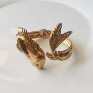 ZARA Gold Fish Bangle Cuff Hinge Bracelet
